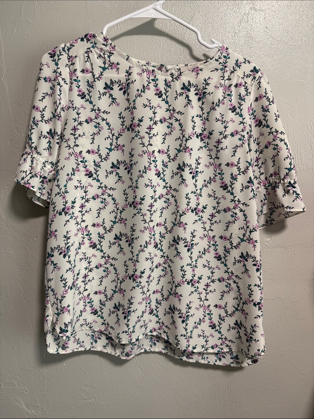LOFT Cream Blouse with Pink & Green Floral Print